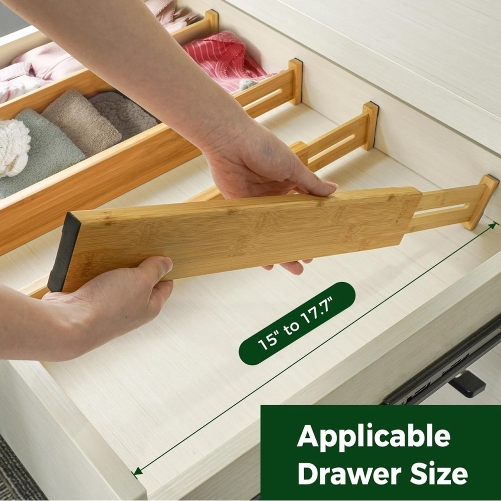Bamboo Drawer Dividers Adjustable in Natural Wood Color Pack of 4 - Picture 7 of 7